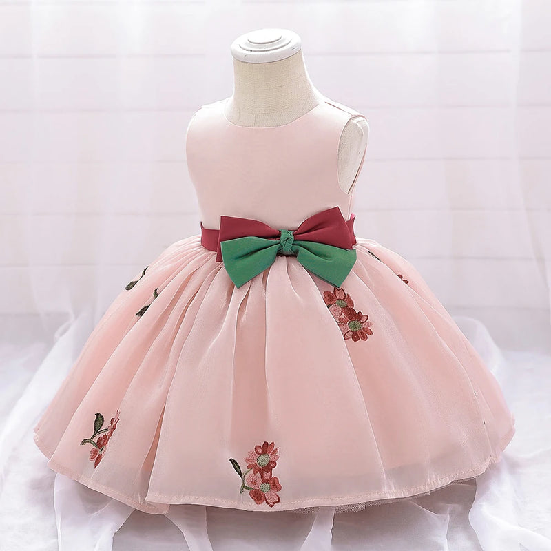 Baby Dresses For Kid Girls Princess Flower Embroidery Wedding Party Clothes Toddler Tulle Birthday Baptism Costumes