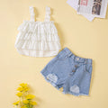 Summer Toddler Girls Clothes Mesh Baby Tops Denim Shorts Children Boutique Clothing