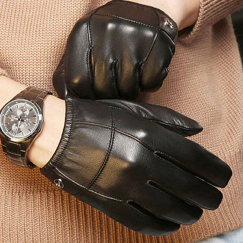 Leather Gloves Men Fall Male Sports Riding Thin Short Mittens Winter