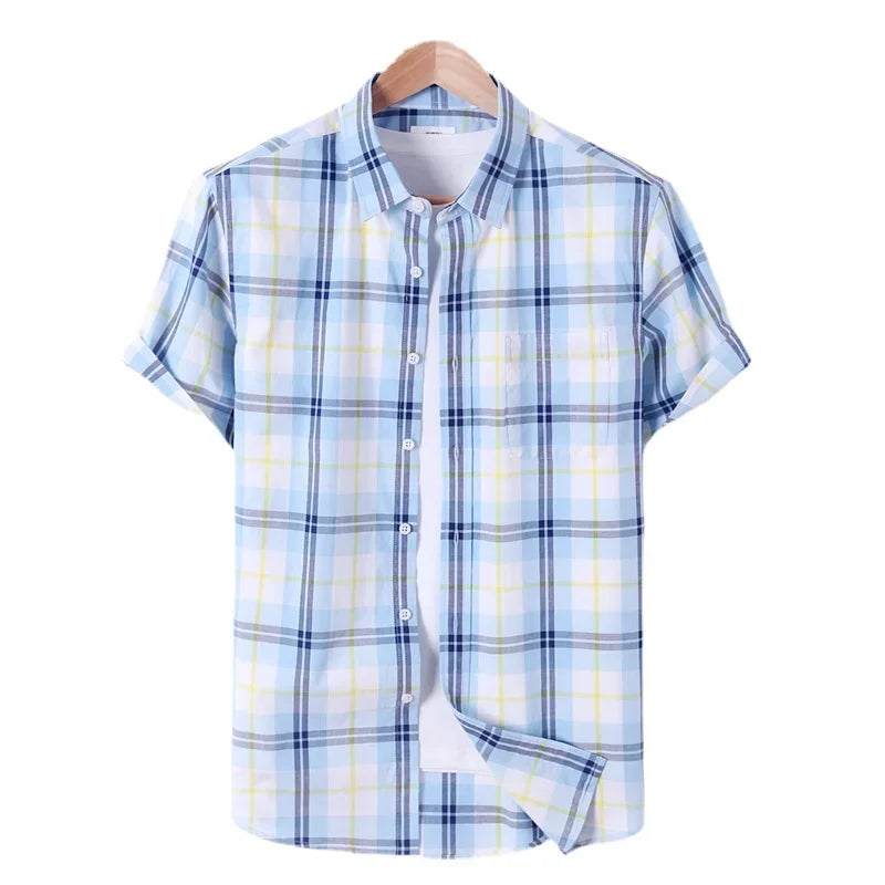 Summer Comfortable Plaid Short Sleeve for Men Casual Thin Shirt