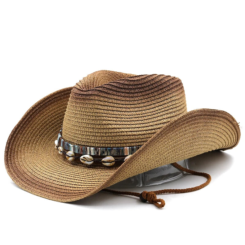 Hat Men's Sun Hat Wide Brim Fedora Hat Belt Decorate Beach Straw Hat for Men