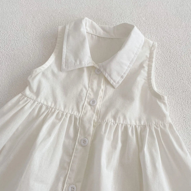 Girls White Button-breasted Dress