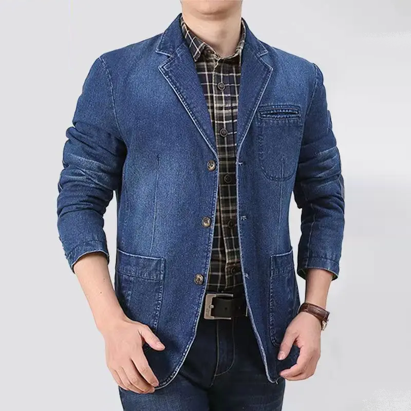 Denim Jacket Windproof Lapel Comfortable Men Clothing Autumn Winter Parkas