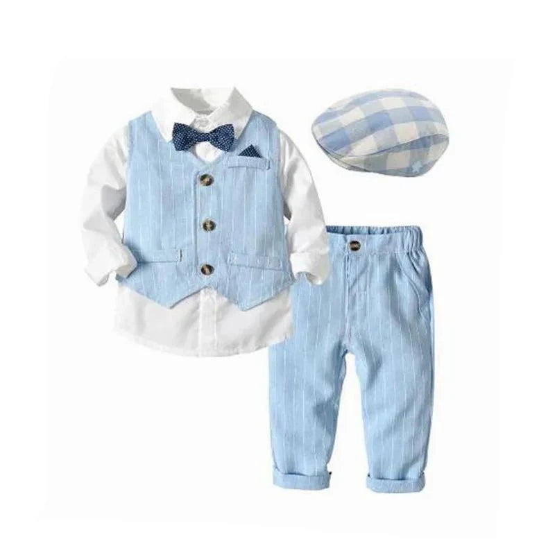 Children Boy Clothes Suit Autumn And Spring Kids Wedding Birthday For Baby Outfits T-Shirt+Vest+Pants Gentlemen Costumes