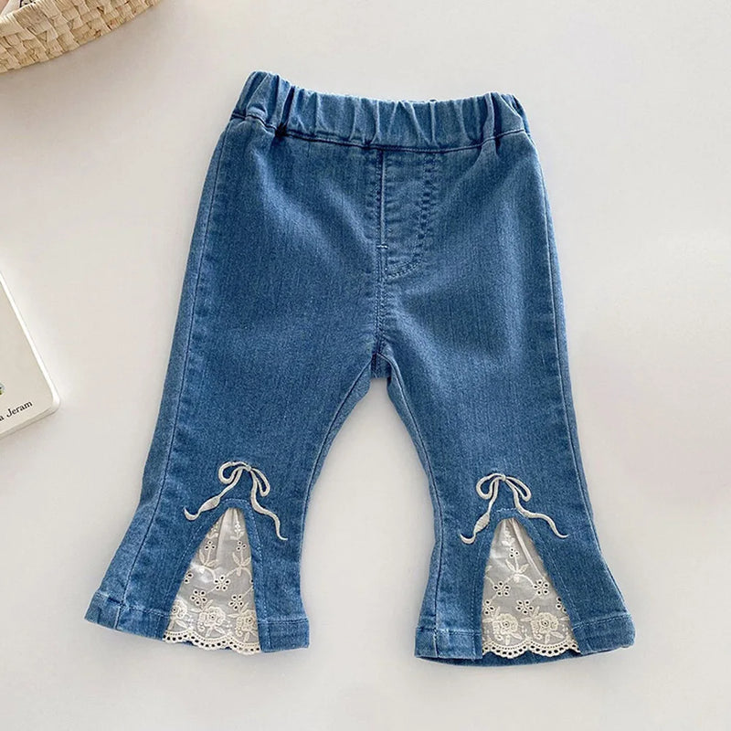 Toddler Girl Pants Blue Denim Patchwork Spring Autumn Children Clothing Kids Jeans