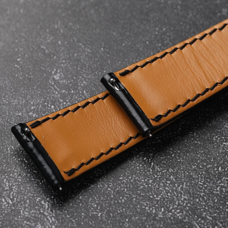 Handmade leather strap 20MM16MM ultra-thin quick release male black soft leather strap