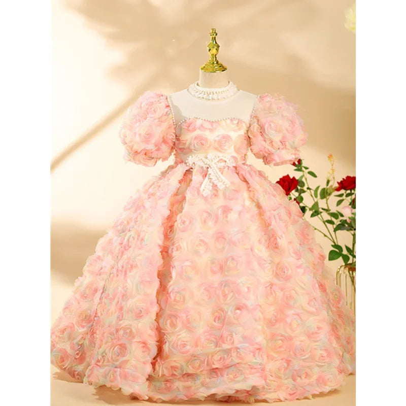 Evening Party Dresses for Girls Children Clothes Flowers Beading Ball Gown Teenage Royal Grad Night Dress Infant