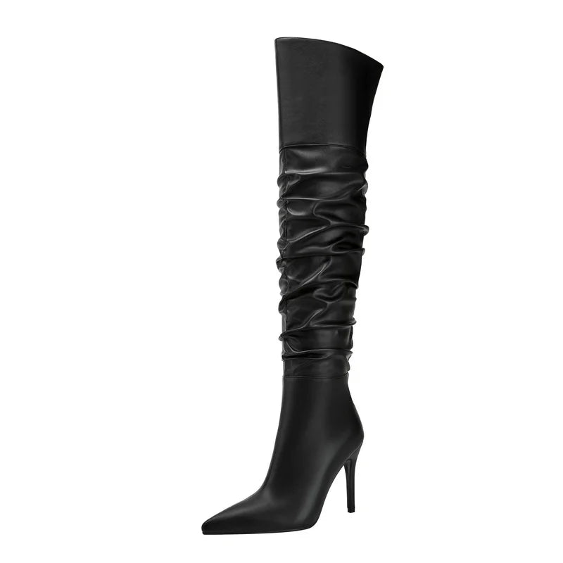 Women Knee Boots Ladies Long Boots Pleated Women Boots