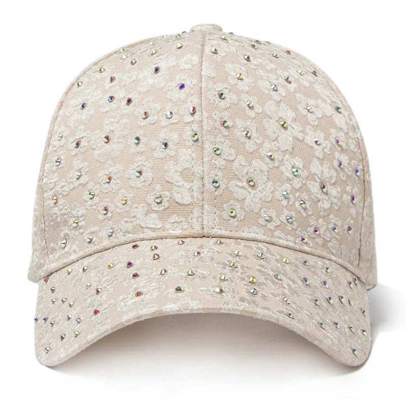 Summer Women Rhinestone Baseball Cap Flower Embroidery Hats Female Snapback