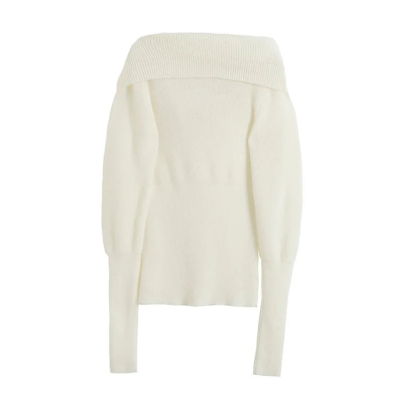 Women Pullover Long Sleeve Slash Neck Sweater