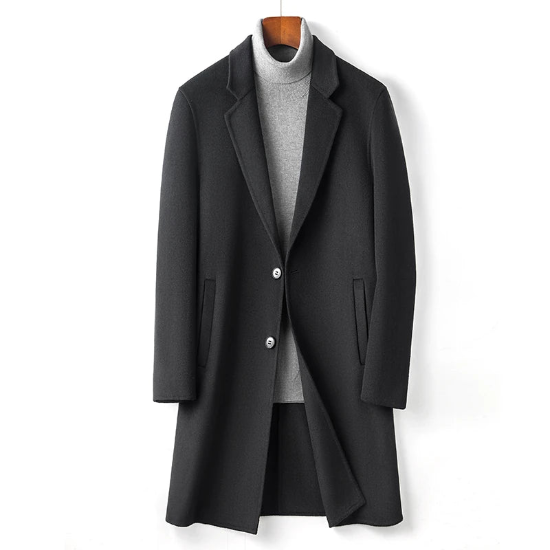 Winter new luxury clothing business gentleman men's casual slim long wool coat