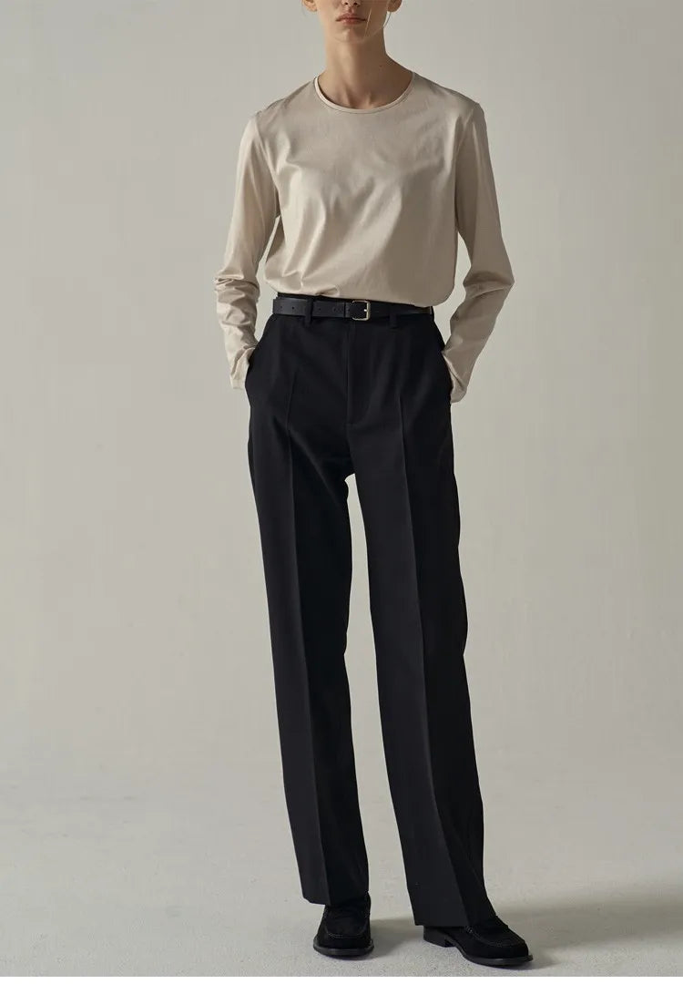 Casual Wool Suit Trousers Female High Waist Loose Straight Pant Women