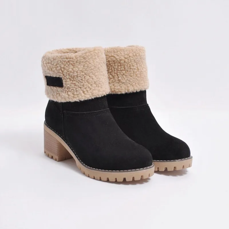 Women Boots Female Winter Shoes Woman Fur Warm Snow Boots Square Heels Ankle Boots