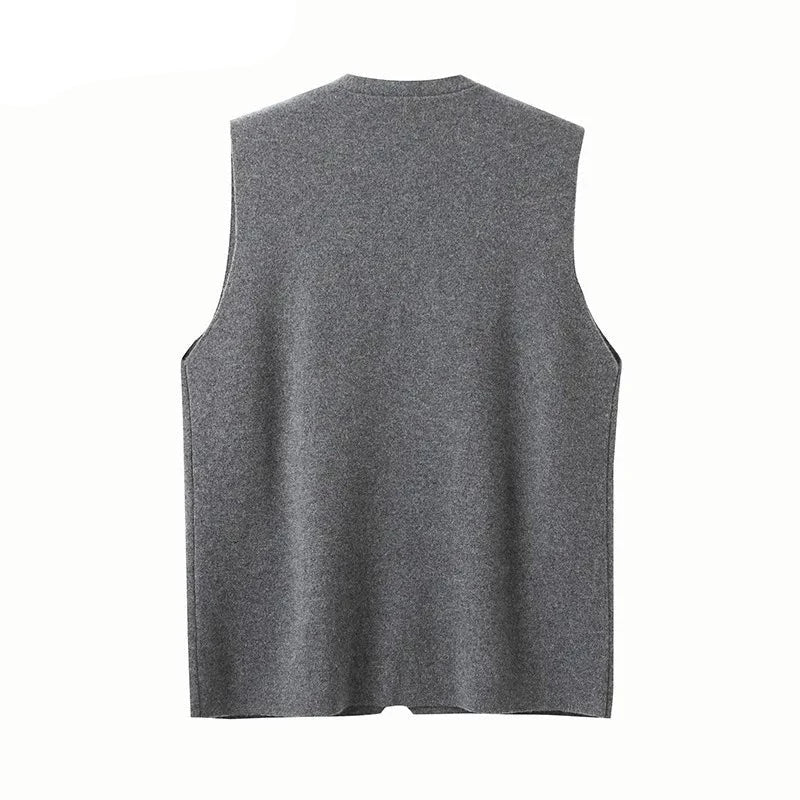 Mens Pure Cashmere Cardigan Waistcoat Autumn Winter V-Neck Young Knit Top High-End Jacket Vest Casual Sleeveless Sweater