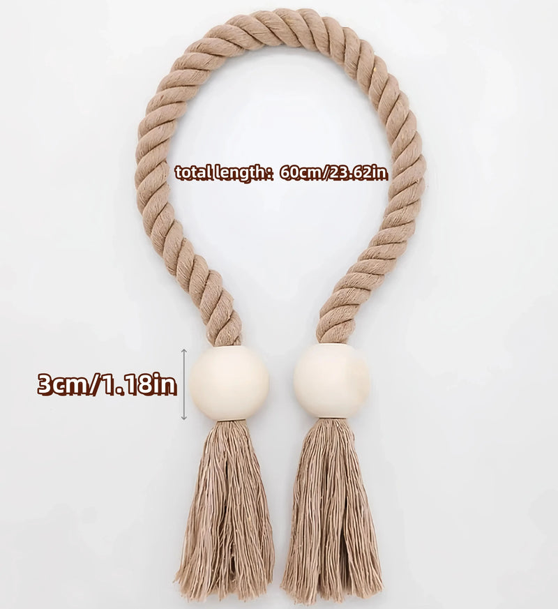 Hand-woven solid wood magnetic knot curtain tiebacks