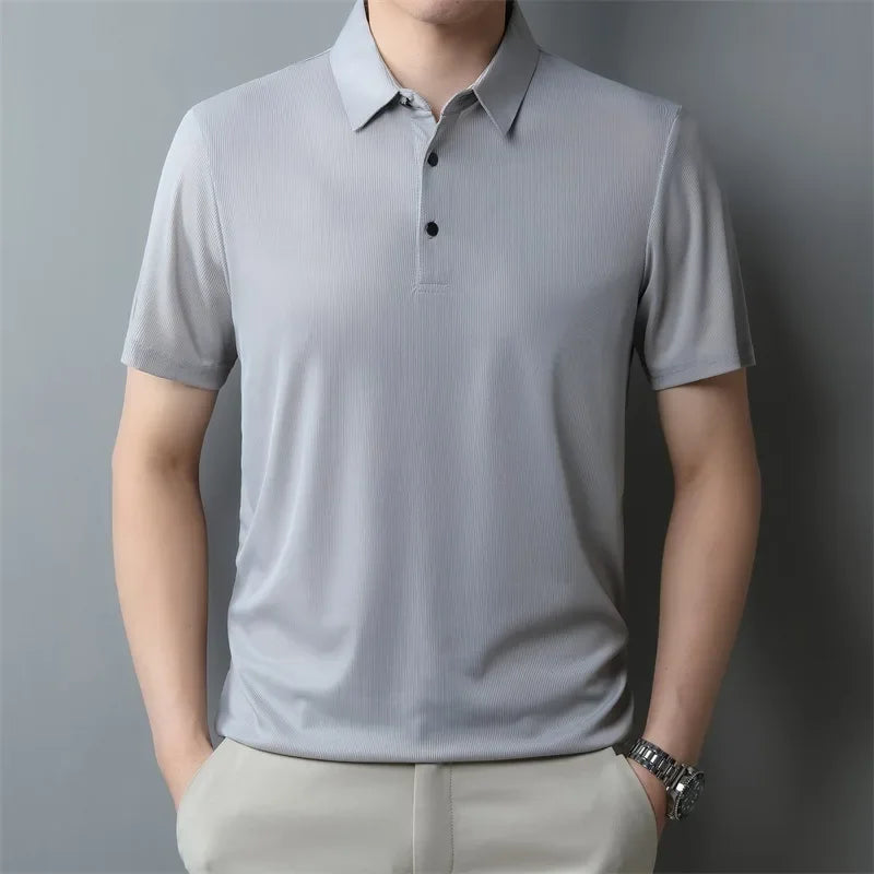 Men Polo Short T-shirt Summer Pure Flip Collar Thin Clothing Breathable