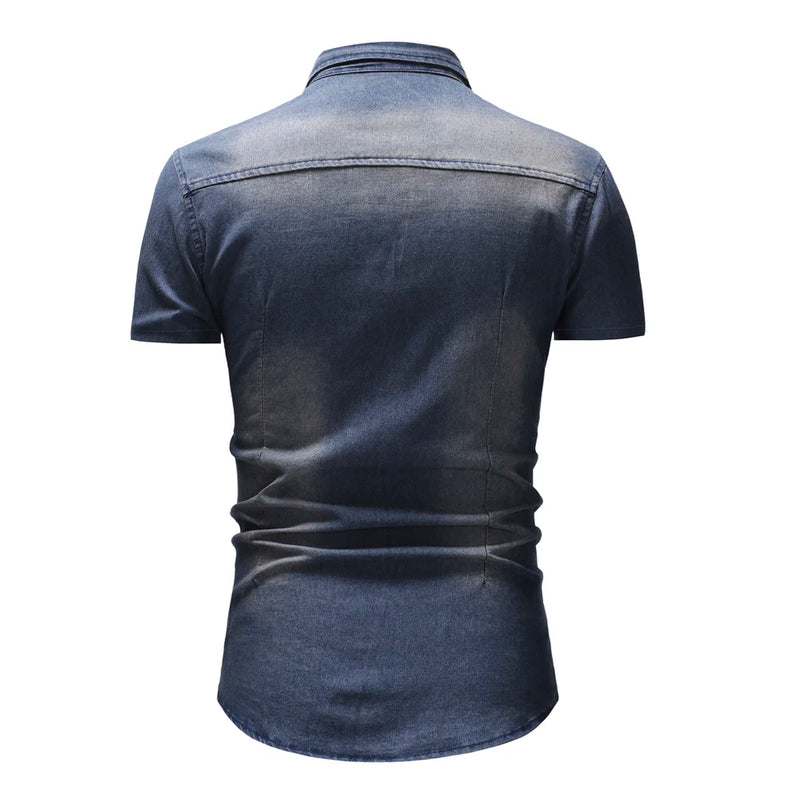 Summer Men Denim Shirt Casual Mens Short Sleeve Shirts Male Tops