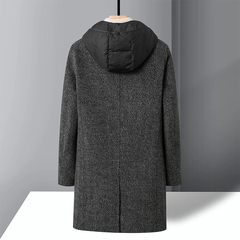 Casual Wool White Duck Down Hooded Inner Liner Can Be Removed on Both Sides of The Coat