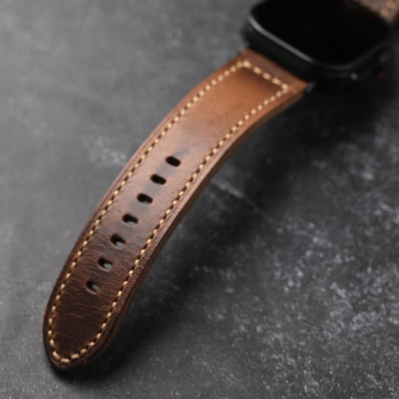 Handmade Grease Leather Strap for Apple Watch Men's Vintage Style Bracelet Thickened Men's Bracelet