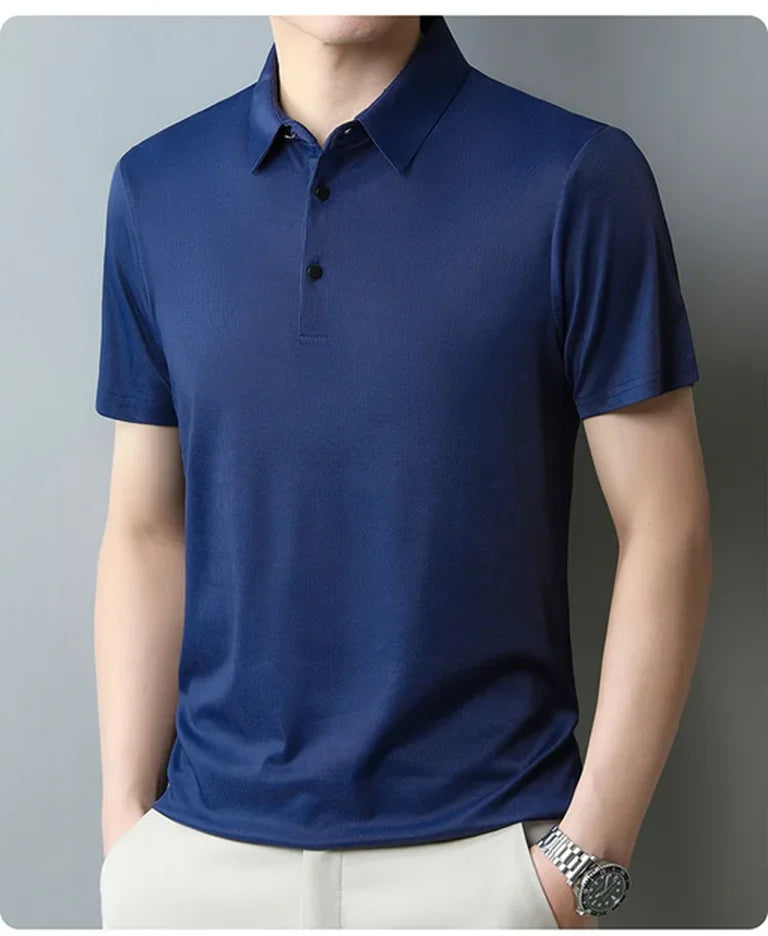 Men Polo Short T-shirt Summer Pure Flip Collar Thin Clothing Breathable