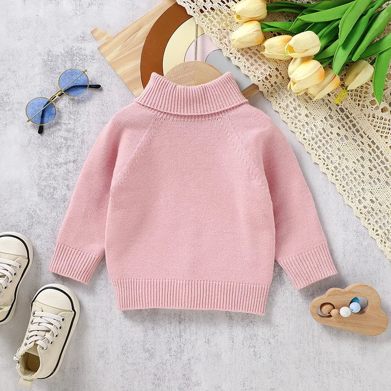 Boys Girls Turtleneck Sweater Knitted Autumn Winter Warm Children Clothes Solid Knit Pullovers Soft Sweaters Tops Shirt