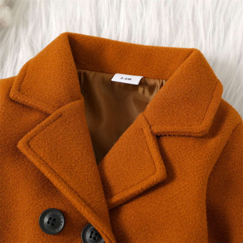 Baby Boy/Girl Solid Lapel Double Breasted Long-sleeve Wool Blend Coat