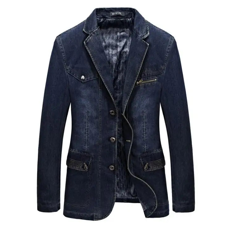 Denim Trench  Autumn Winter Denim Jacket Men Lapel Collar Washed Coat Men