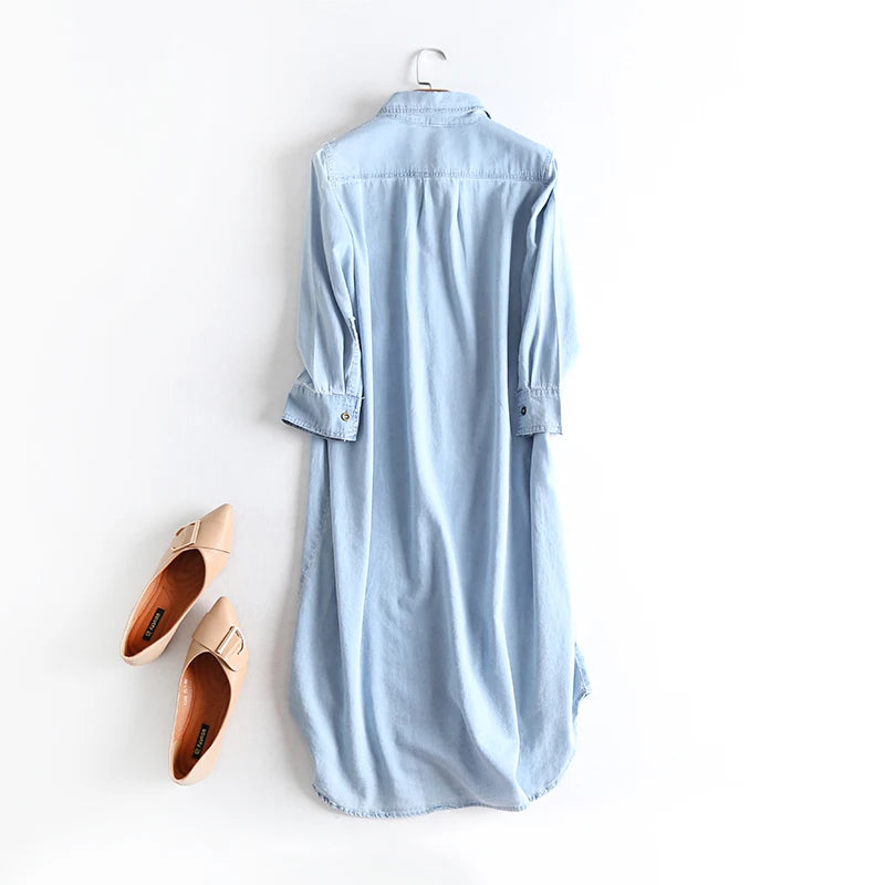 Denim Women Long Shirts Summer Design Loose Solid Straight Casual Female Outwear Coats Tops