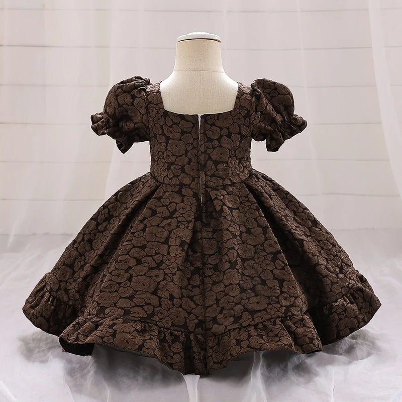 Retro Baby Girl Birthday Party Dress Christmas Floral Big Bow Wedding Gown Kids Formal