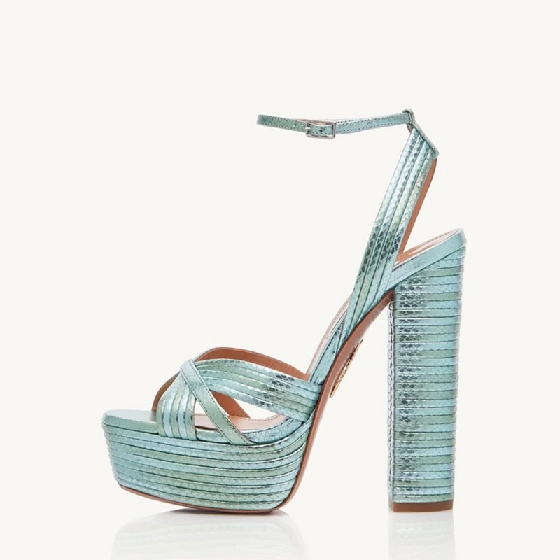 Summer Sandals Women Brand Striped Pumps Round Toe High Heels Elegant Sandals