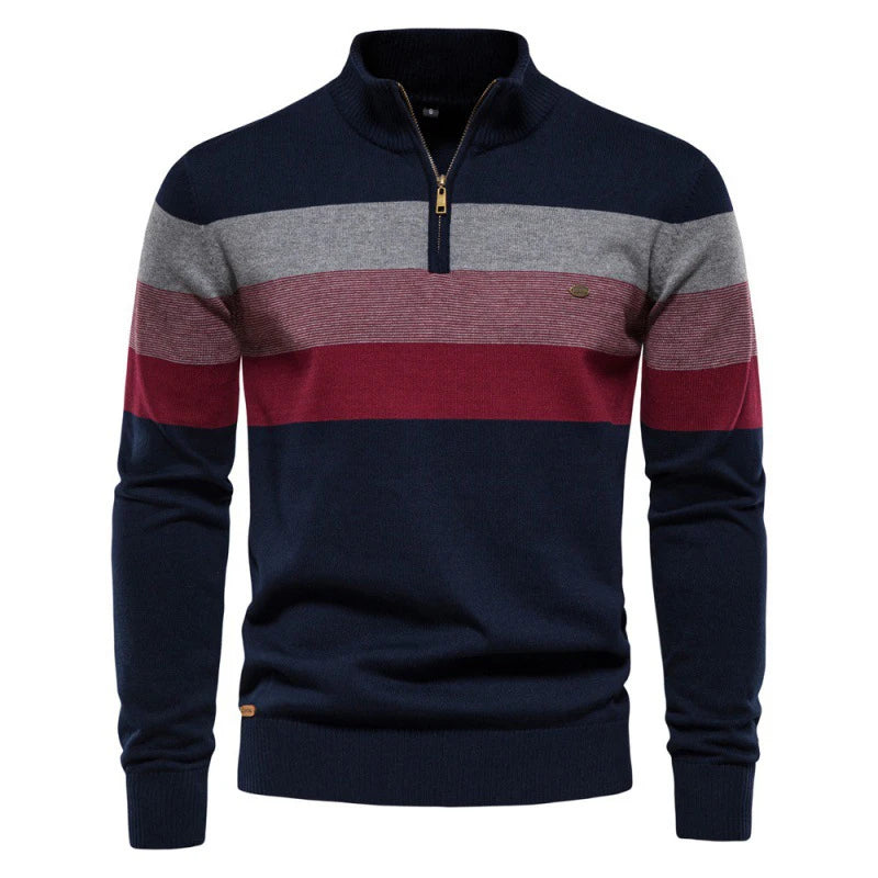 Autumn Winter Men's Zipper Sweater Pullover Striped