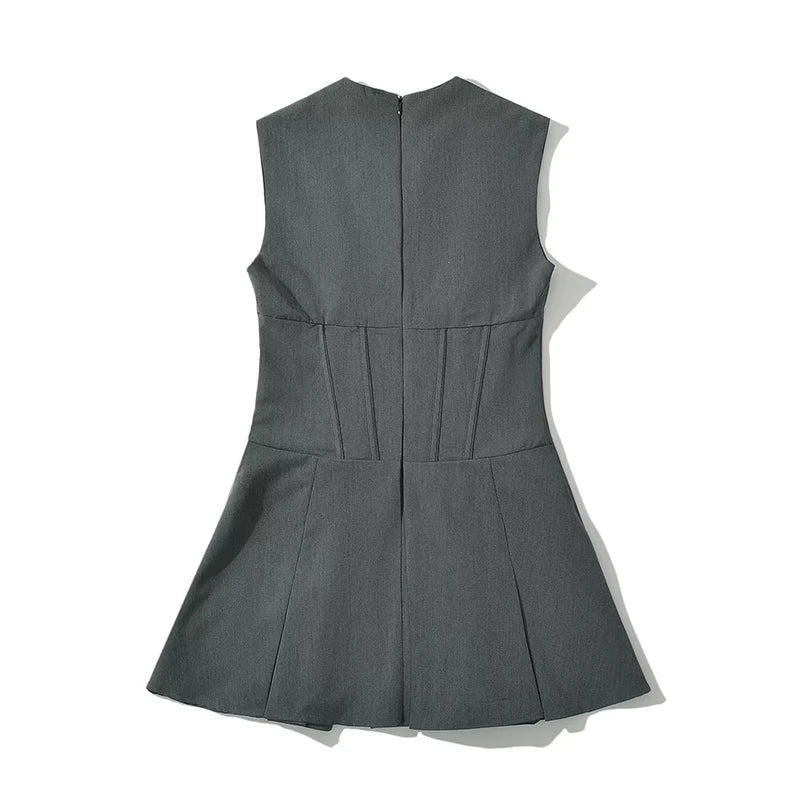 Sexy Sleeveless Mini Dresses Women Back Zipper Slim Waist Elegant Tank