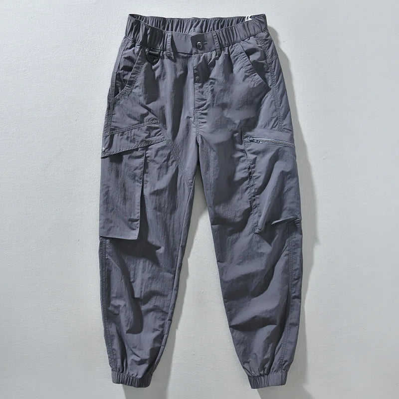 Casual Trousers For Man Tie Feet Cargo Tooling Loose Mid Waist Male Pants