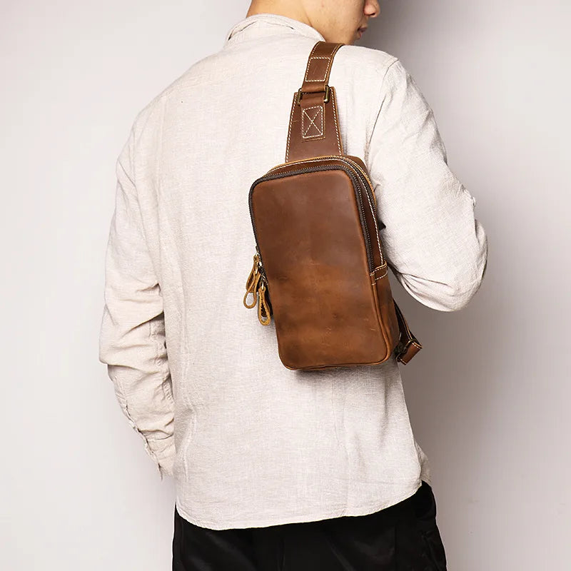 Casual men leather bodysuit chest bag women cross-body bag large capacity shoulder bag