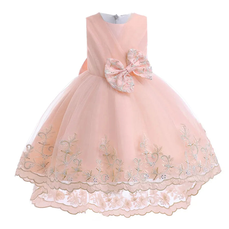 Lace Trailing Girls Princess Dress Flower Girl Party Bridesmaid Dresses Bow Elegant Kids Princess Birthday Wedding Gown 3-10Yrs