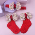 Infant Baby Girl Socks Set Princess Bowknot Patchwork Soft Warm Newborn Socks and Hairband