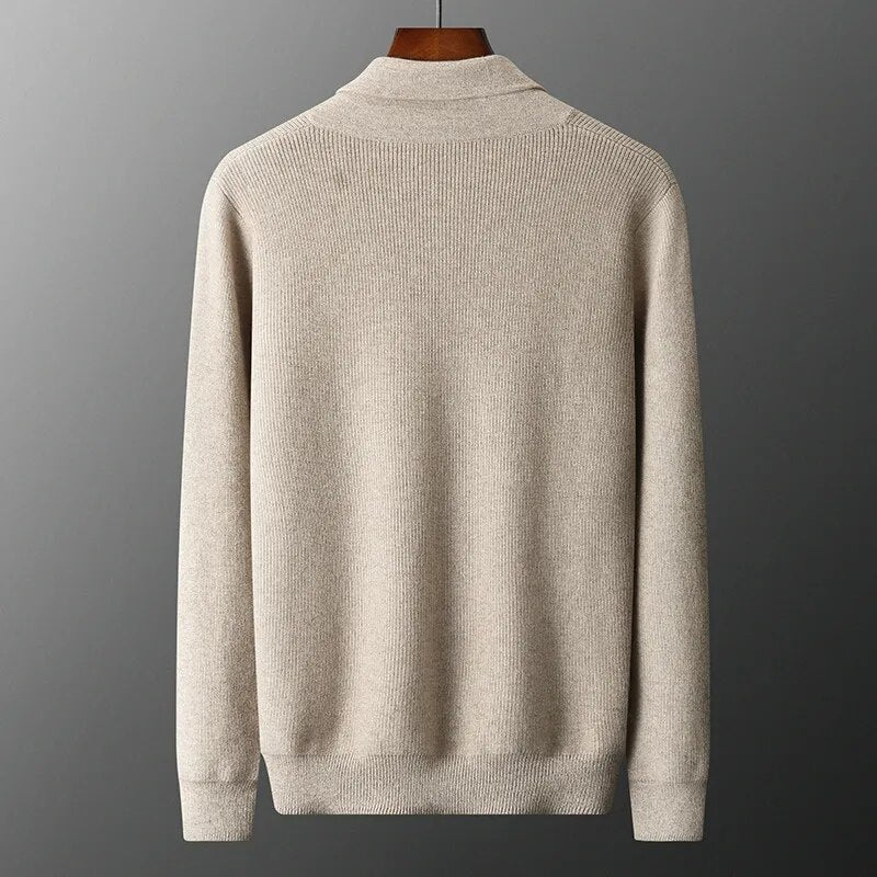 Autumn Winter Cashmere Sweater Men's Thickened Green Fruit Collar Pullover Warm V-neck Top