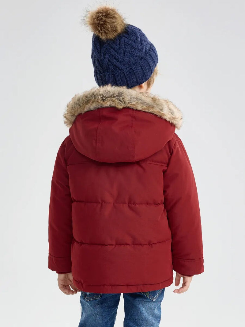 Little Boys Winter Jacket Toddler Kids Puffer Faux-Down Sherpa Lined Fur Hood Mid-Weight Water-Resistant Coat