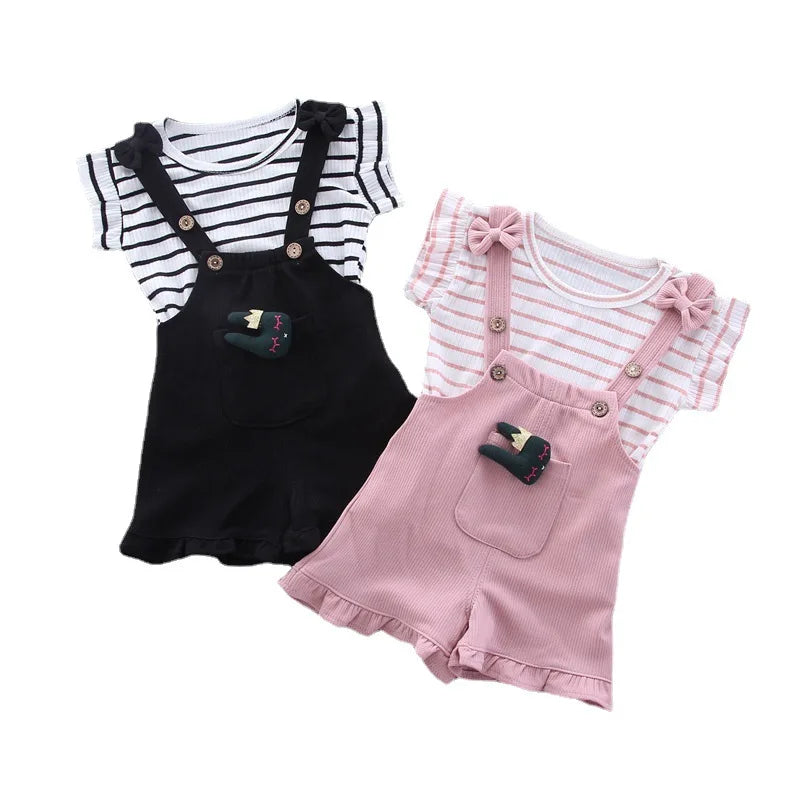 Toddler Baby Girl T-shirt Suspender Shorts Outing Clothes Bay Sets Suits