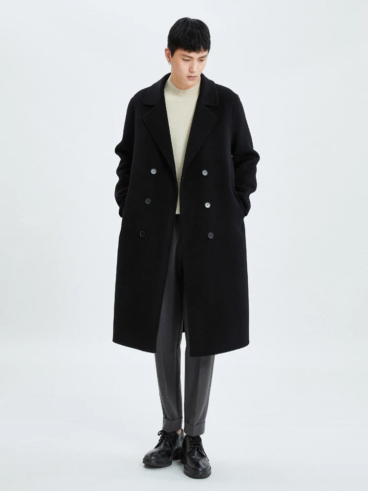 Men Coat Wool Winter Thickened Outerwear Coat Double Breasted Trench Coat