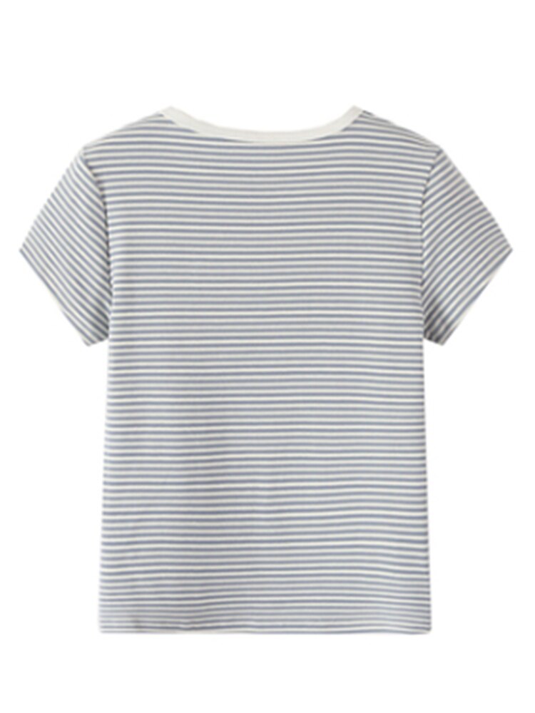 Retro Slim Striped Tees Summer Ladies Casual Female Knitted Short Sleeves Top