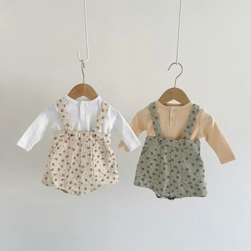 Floral Baby Girls Suspander Shorts