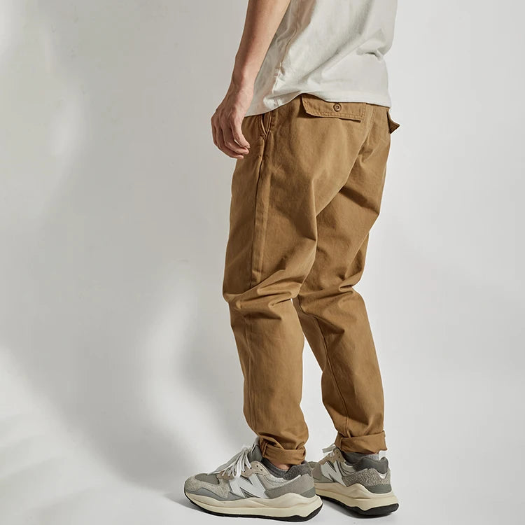 Spring and Autumn Retro Woven Twill Cargo Pants Men's Casual Straight Tapered Trousers