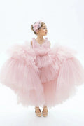 Light Pink Tiered Flower Girl Dress For Wedding Sleeveless Puffy Elegant Kids Birthday Party