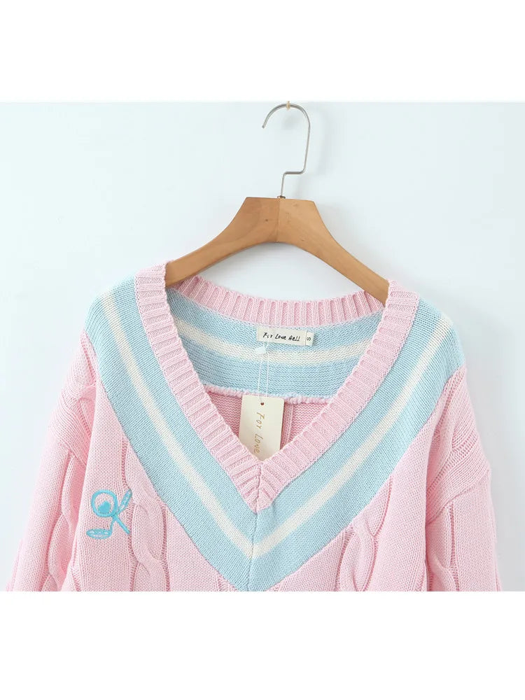 Autumn Winter Cute Pullover Knit Sweater Woman Jumpers Sweet Kawaii Sweater Female Top