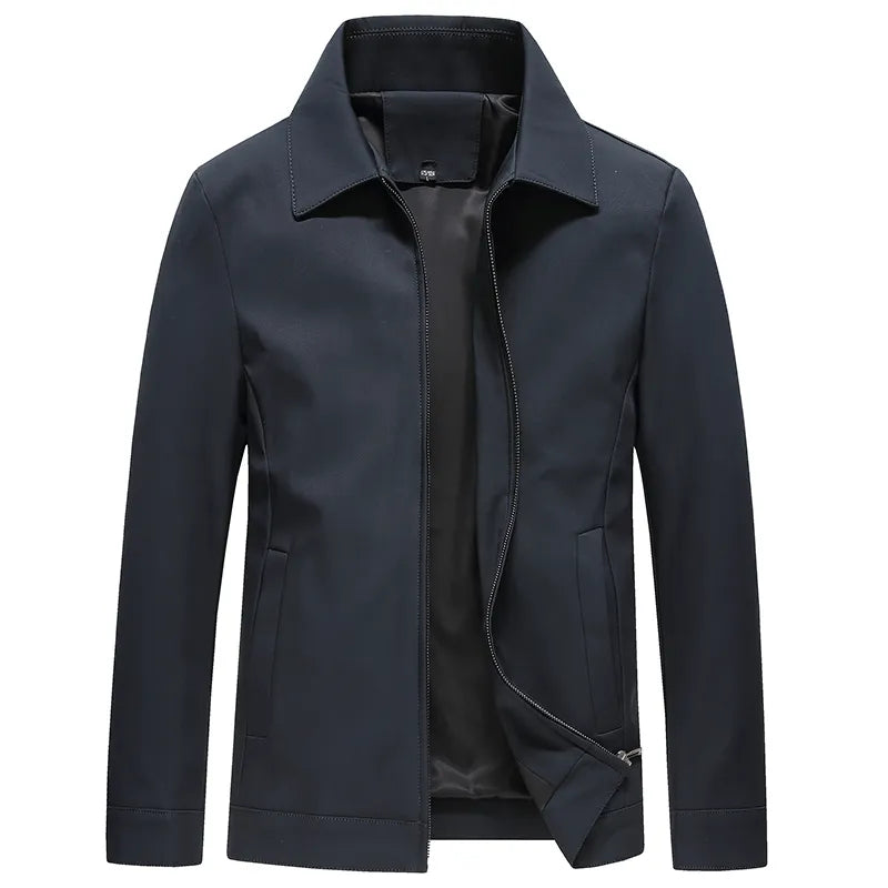 Spring and Autumn Men Middle-aged and Elderly with The Same Zippered Solid Lapel Jacket Business Casual Jacket