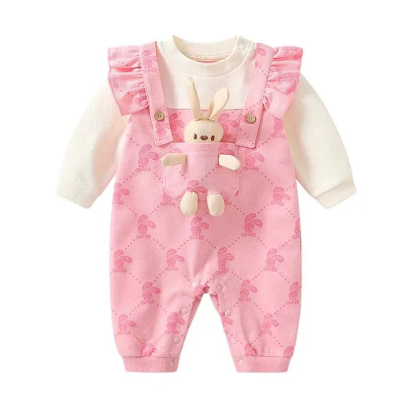 Newborn Baby Clothes Infant Girls Rompers Print Outfits Spring Autumn Jumpsuits with Rabbit