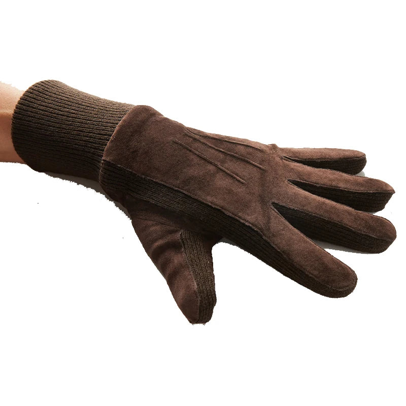 Glove Men Winter Knitted Rib Tightening Mouth Mitt Male Plus Velvet Thickened Riding Motorcycle Long Warm