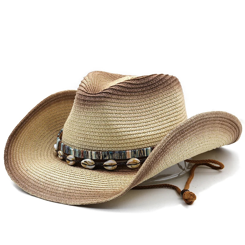 Hat Men's Sun Hat Wide Brim Fedora Hat Belt Decorate Beach Straw Hat for Men