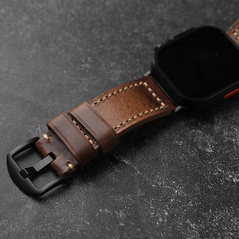 Handmade Grease Leather Strap for Apple Watch Men's Vintage Style Bracelet Thickened Men's Bracelet